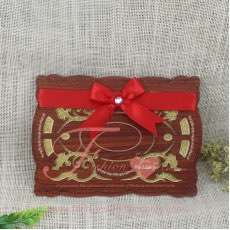 Wood Luxury Islamic Wedding Invitation Wordings with Ribbon